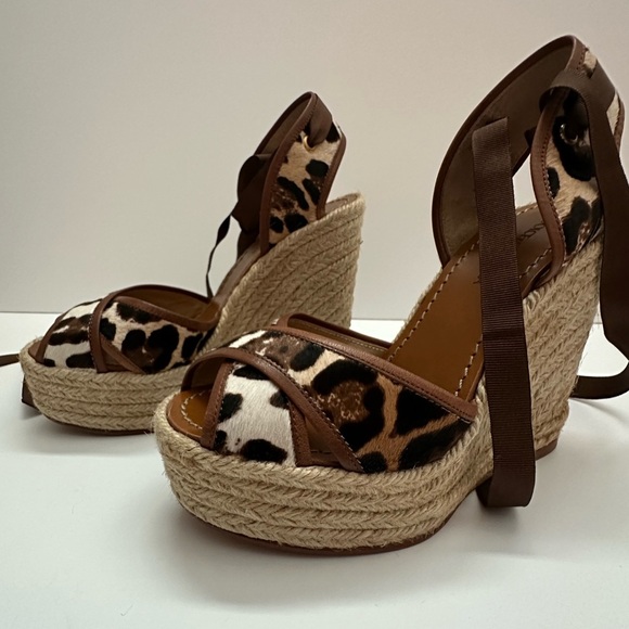 New Dolce & Gabbana Leopard Pony Hair Espadrille/Ankle Wrap Wedge - Picture 12 of 16